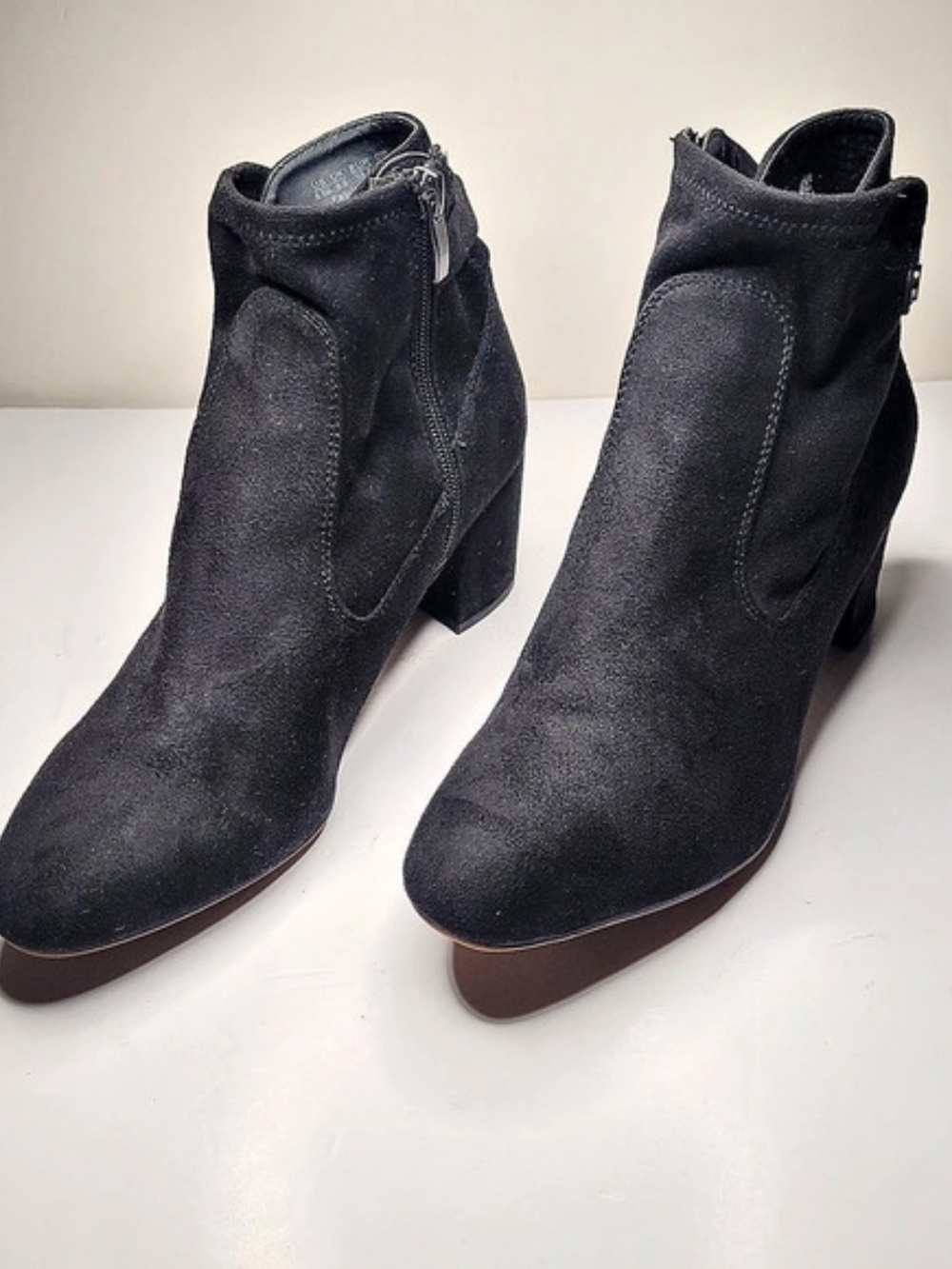 Franco Sarto Black Suede Block Heel Ankle Boots Size 8.5